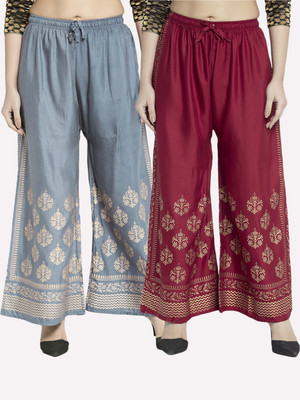 OMAYA Relaxed Women Grey, Maroon Trousers