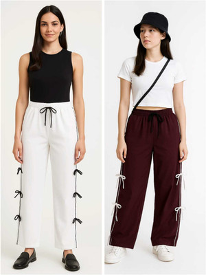 Subhaan Fashion Relaxed Women White, Maroon Trousers