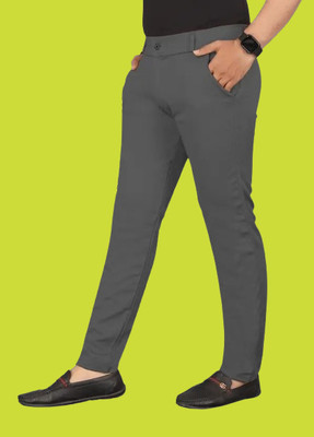 NAJMAFASHION Slim Fit Men Grey Trousers