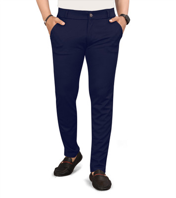 Cyaana Slim Fit Men Dark Blue Trousers