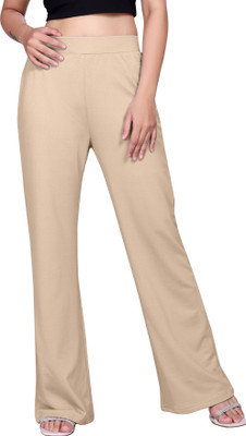 KNOVA Flared Women Beige Trousers