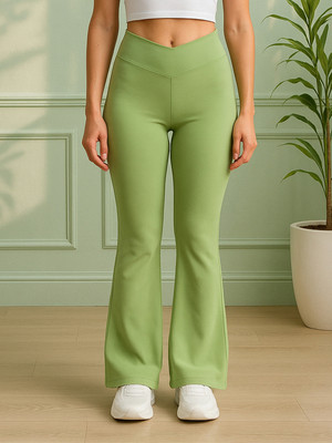 Moda Rapido Flared Women Light Green Trousers