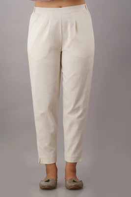 skytick Slim Fit Women White Trousers