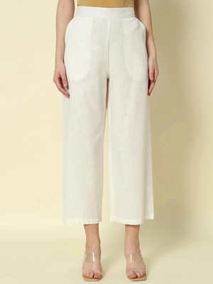 FIORRA Relaxed Women White Trousers