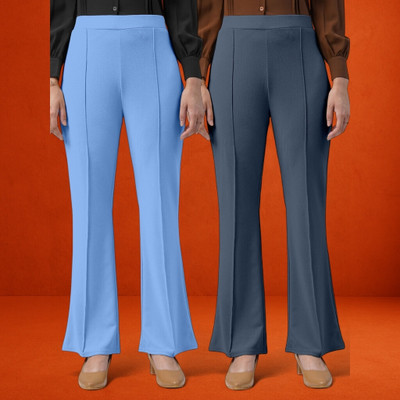 lookskky Loose Fit Women Light Blue, Grey Trousers