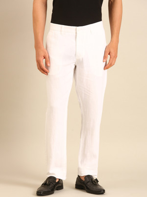 Linen Club Slim Fit Men White Trousers