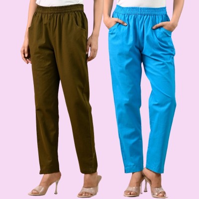 SAAV Regular Fit Women Dark Green, Light Blue Trousers