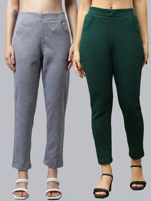 VALLES365 by S.c. Regular Fit Women Grey, Dark Green Trousers