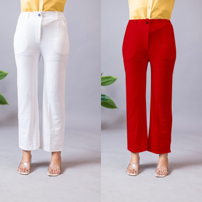High Glitz Regular Fit Women White, Red Trousers