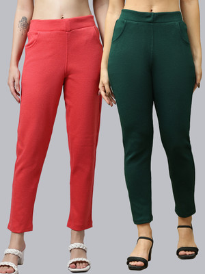VALLES365 by S.c. Regular Fit Women Pink, Dark Green Trousers