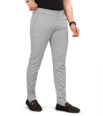 SIOX Slim Fit Men Silver Trousers