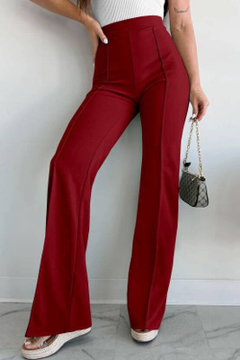 OOWL Regular Fit Women Maroon Trousers