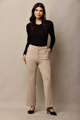 NIGHTBLINK Regular Fit Women Cream Trousers