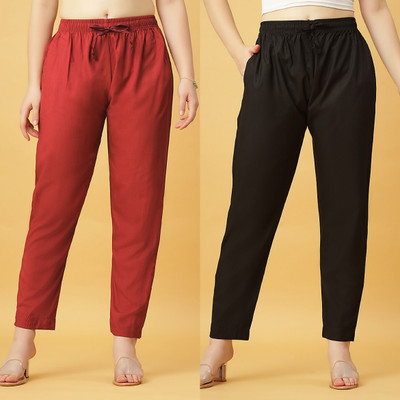 GANIX FASHION THAT DEFINE YOU Regular Fit Women Maroon, Black Trousers