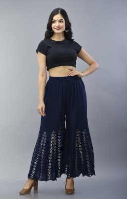 JFT Jaipur Fabtex Flared Women Dark Blue Trousers