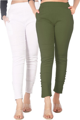 DKD Regular Fit Women White, Light Green Trousers