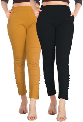 SAJATA Slim Fit Women Black, Yellow Trousers