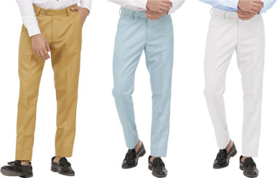 LAHSUAK Regular Fit Men Khaki, Light Blue, White Trousers