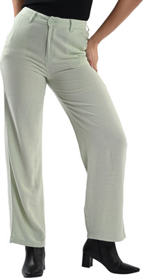 Kraus Jeans Women High-Rise Wide Leg Pants Loose Fit Women Light Green Trousers