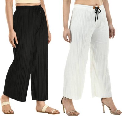 KITKET FASHION Flared Women Black, White Trousers