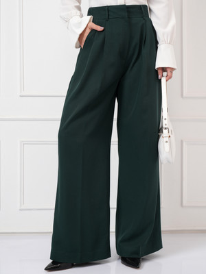 Tokyo Talkies Flared Women Green Trousers