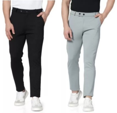 We Perfect Slim Fit Men Black, Grey Trousers