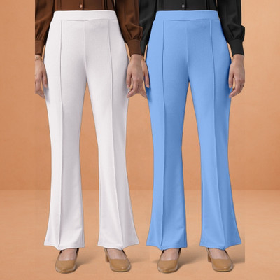 jenile stoor Loose Fit Women White, Light Blue Trousers