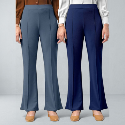 lookskky Loose Fit Women Grey, Dark Blue Trousers