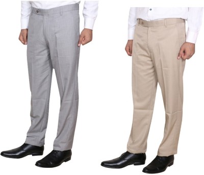 IndiWeaves Regular Fit Men Beige, Grey Trousers