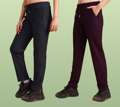 GIBBONTE Self Design Women Black, Maroon Track Pants
