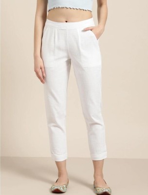 Peachy Robes Slim Fit Women White Trousers