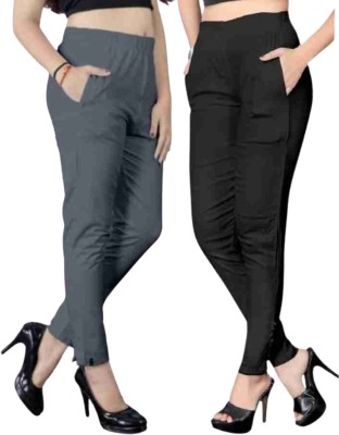 GOODZHUB Slim Fit Women Black, Grey Trousers