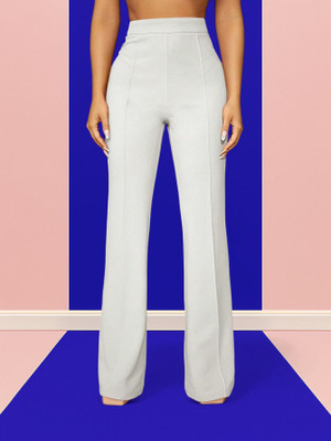 Looksky Comfort Fit Women White Trousers