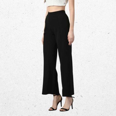 OFFMINT Flared Women Black Trousers