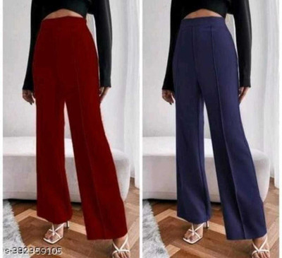 TheAyush Relaxed Women Maroon, Blue Trousers