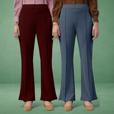 nitafashion Loose Fit Women Maroon, Grey Trousers