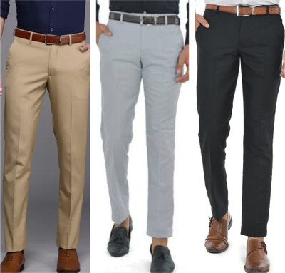 Macberrys Regular Fit Men Cream, Grey, Black Trousers