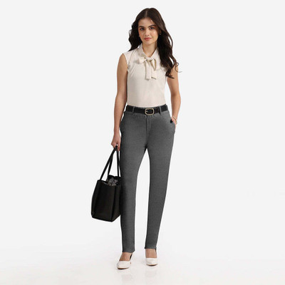 BlissClub Work-To-Wine Twill Straight Pants - Tall Regular Fit Women Black Trousers