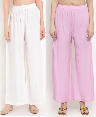 ZAYANQA Flared Women White, Pink Trousers