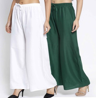 Bamboo Breeze Flared Women White, Dark Green Trousers