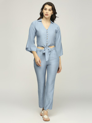 ITI Casual Solid Women Light Blue Top