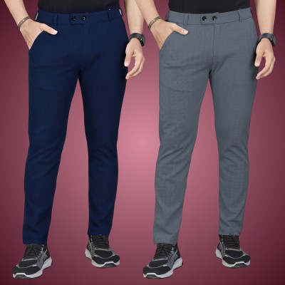 GIBBONTE Regular Fit Men Grey, Blue Trousers