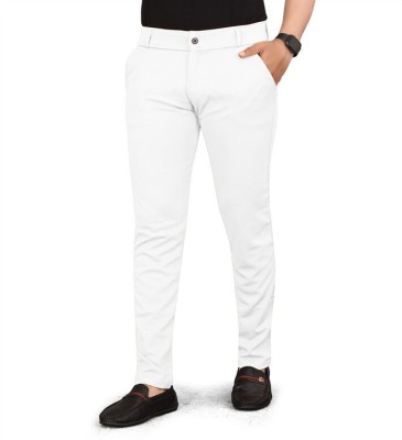 VOOL FASHION Slim Fit Men White Trousers