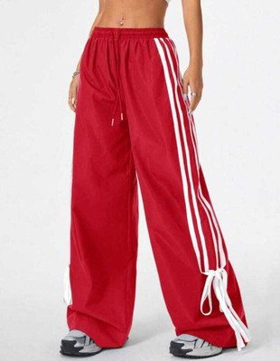 SRR STORE Striped Women Red Track Pants
