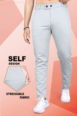 INDICLUB Men Slim Fit Silver Linen Blend Trousers For Rs. 429 @ 57 %