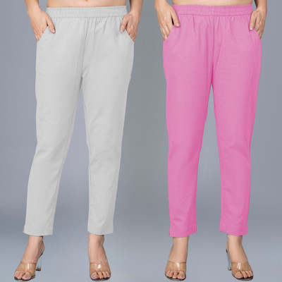 QuaClo Regular Fit Women Grey, Pink Trousers