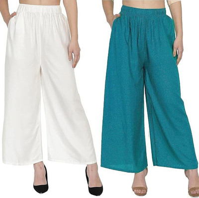 MOKSH Regular Fit Women White, Blue Trousers