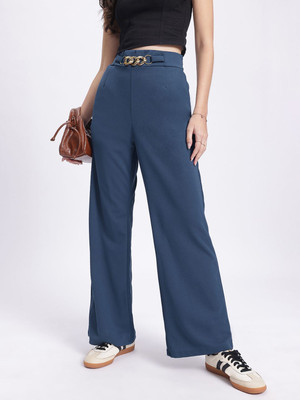 Dressberry Flared Women Blue Trousers