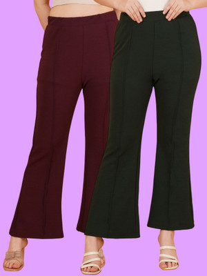 Parona Regular Fit Women Maroon, Green Trousers