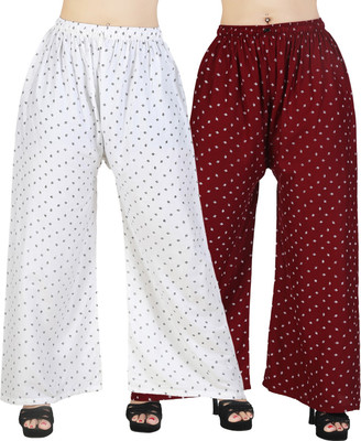 HouseOfCommon Flared Women White, Maroon Trousers